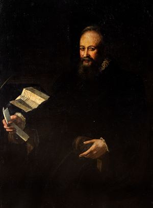 Three-quarter length portrait of a gentleman with a letter in his hand at a desk