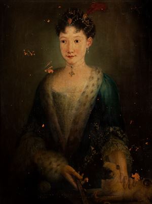Scuola dell'Italia settentrionale, secolo XVIII - Portrait of a gentlewoman with a dog