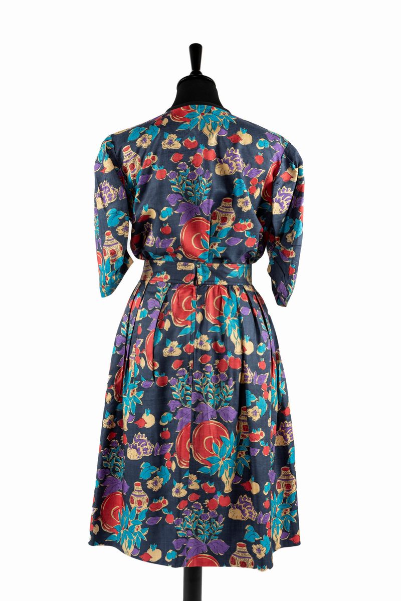 Yves Saint Laurent Rive Gauche - Completo in cotone con stampa floreale, composto da gonna e blus...