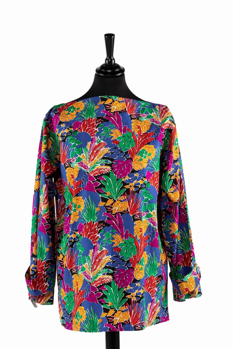 Yves Saint Laurent Rive Gauche - Completo in cotone con stampa floreale, composto da gonna e blus...