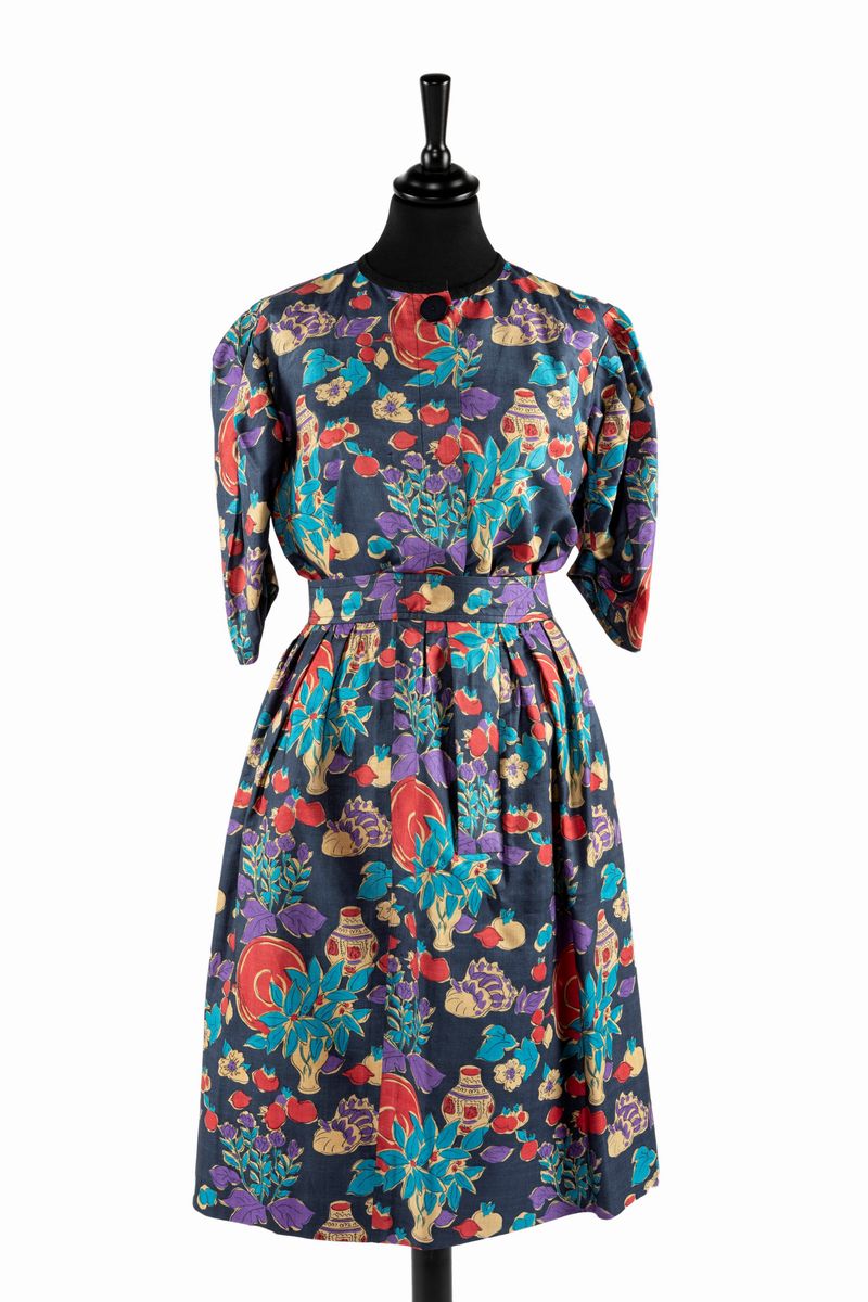 Yves Saint Laurent Rive Gauche - Completo in cotone con stampa floreale, composto da gonna e blus...