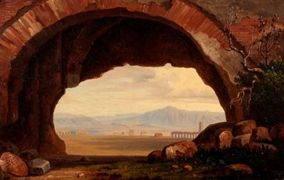 Quattro vedute dei dintorni di Roma, olio su tela