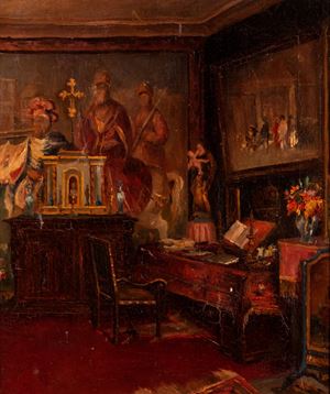 Studio di un interno con arredi liturgici