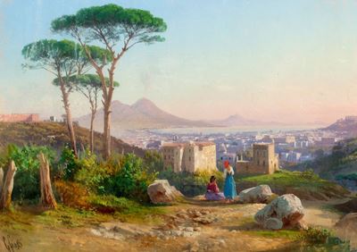 Napoli, veduta da Posillipo, gouache su cartoncino