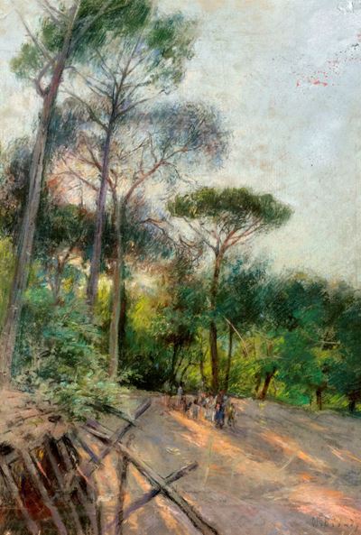 In pineta, pastello su cartoncino