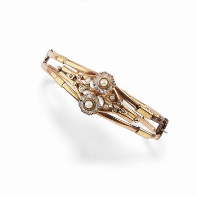 Bracciale rigido in oro rosso e giallo 18K, XIX secolo