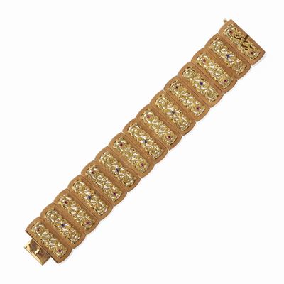 Bracciale con rubini e zaffiri, oro giallo 18K, circa 1950