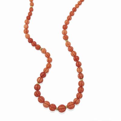 Collana in oro giallo 18K con corallo, mm 6,00-15,00