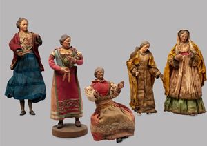 Lot of five terracotta nativity sculptures, Naples 19th century