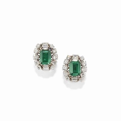 Orecchini in oro bianco 18K con diamanti e pietre verdi