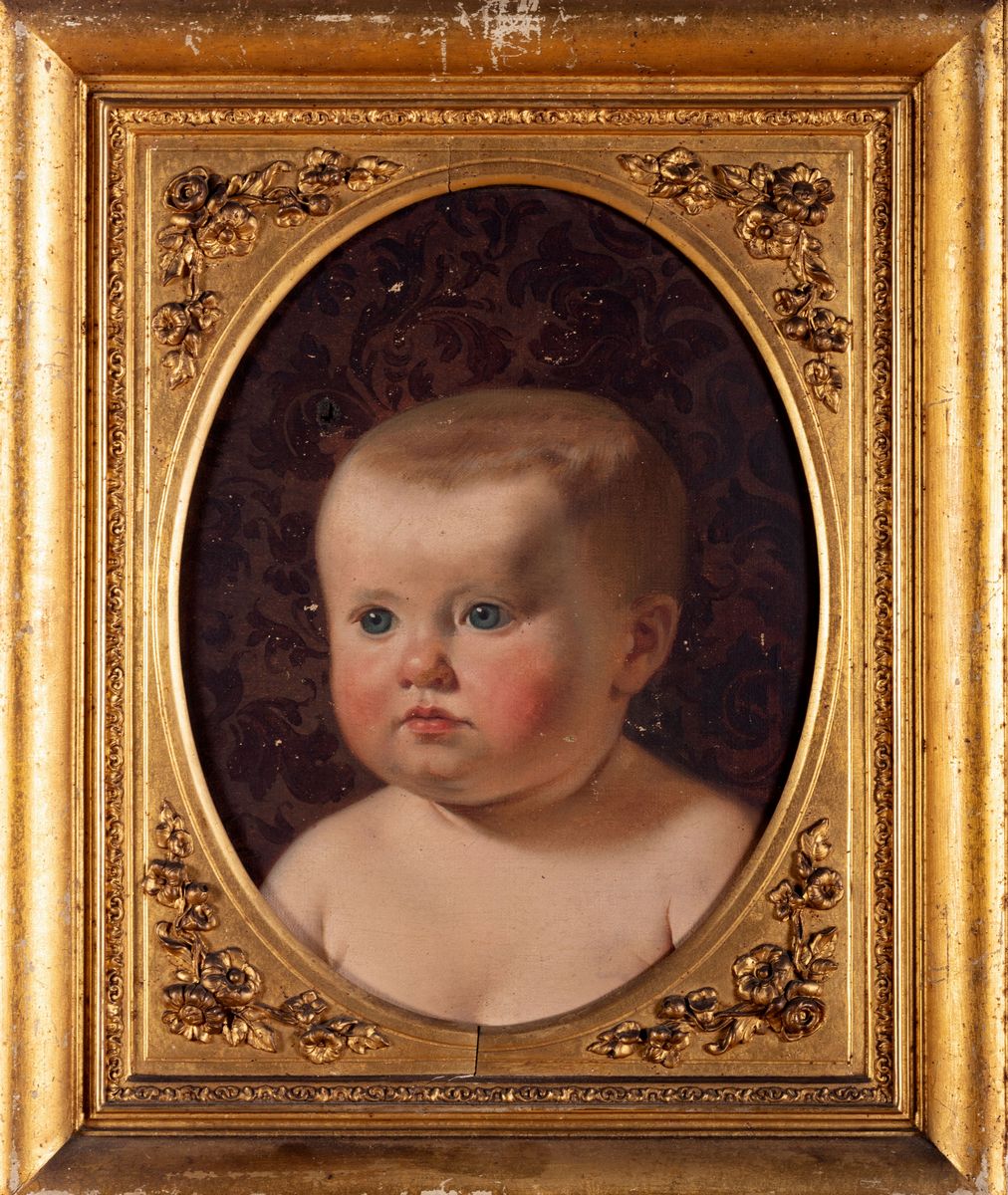 Scuola Italiana, Secolo XIX - Due ritratti di bambino, olio su tela, forma ovale