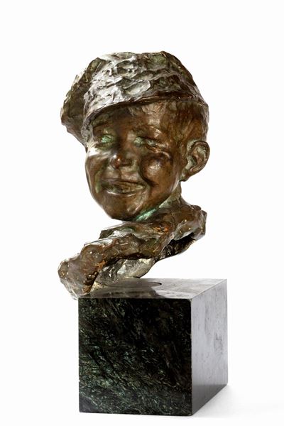 Il Birichino - scultura in bronzo su base in marmo