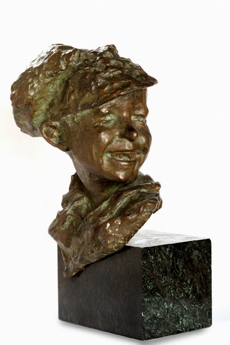 Medardo Rosso - Il Birichino - scultura in bronzo su base in marmo