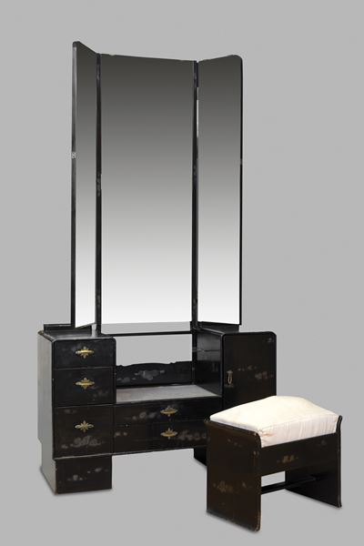 Mobile Toeletta Giapponese in Legno Laccato Nero, Inizi Secolo XX