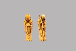 Due Netzuke in avorio, Giappone periodo Meiji