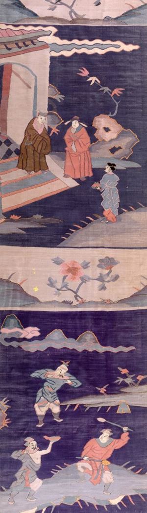 Tessuto Kesi, raffigurante scene di vita, Cina secolo XIX