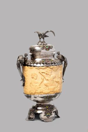 Vase in silver, ivory and enamel, Japan Meiji period