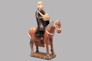 Cavaliere in terracotta policroma, Cina dinastia Ming 1368 - 1644