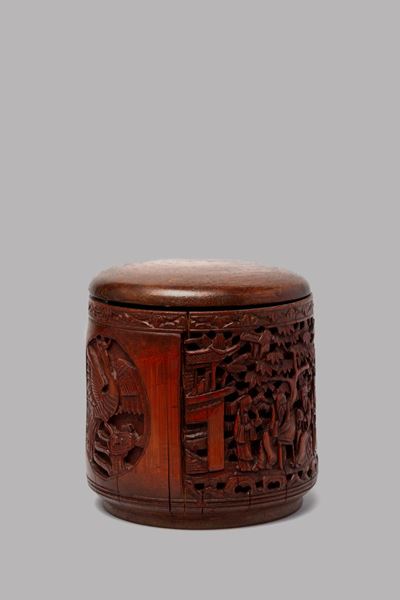 Scatola cilindrica in bamboo con coperchio, Cina, secolo XIX