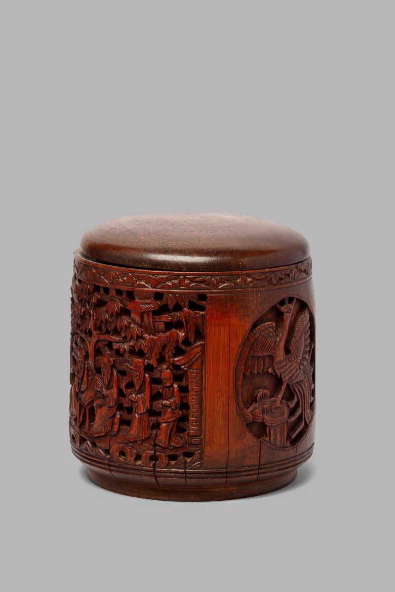 Scatola cilindrica in bamboo con coperchio, Cina, secolo XIX