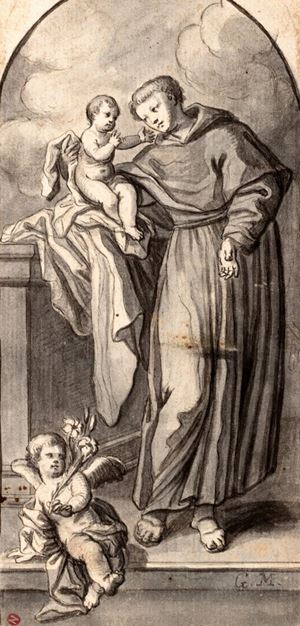 Sant&#39;Antonio da Padova with the Child and an angel (recto); and study of an Apostle (verso)