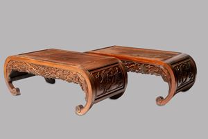Pair of carved wooden tables, China 19th - 20th centuries
