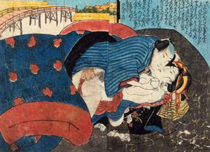 Stampa shunga raffigurante scena erotica, Giappone periodo Meiji