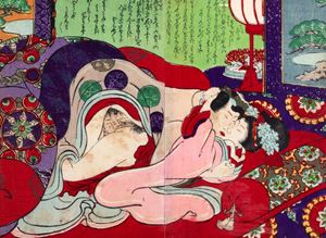 Stampa shunga raffigurante scena erotica, Giappone periodo Meiji