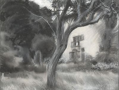 Villa Ambron a Valle Giulia, carboncino e pastelli su carta nera, 1927