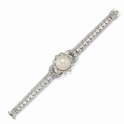 Bracciale con Perla Mabé e Diamanti, 1970 Circa