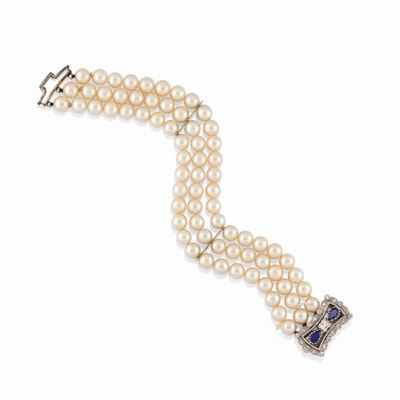 Bracciale con Perle, Diamanti e Zaffiri