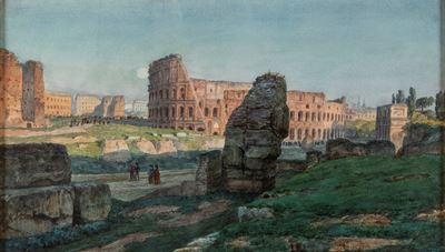 Roma, passeggio nei pressi del Colosseo, acquerello su cartoncino