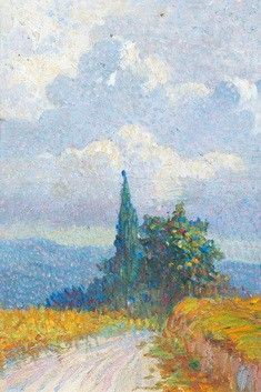 Paesaggio Tiburtino, olio su legno del 1917