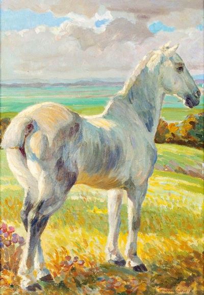 Il cavallo bianco, olio su cartone