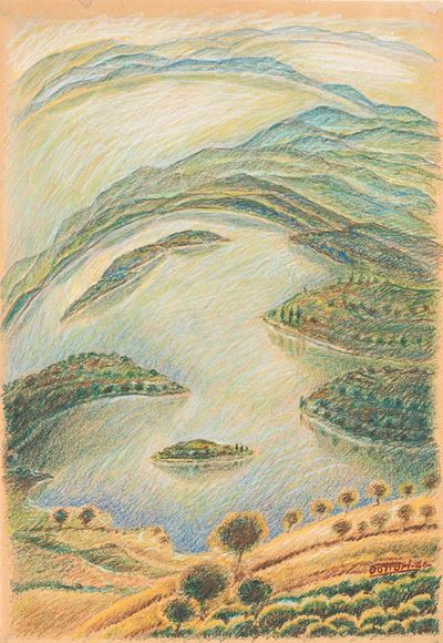 Paesaggio con laghi, 1940, idromatita su carta