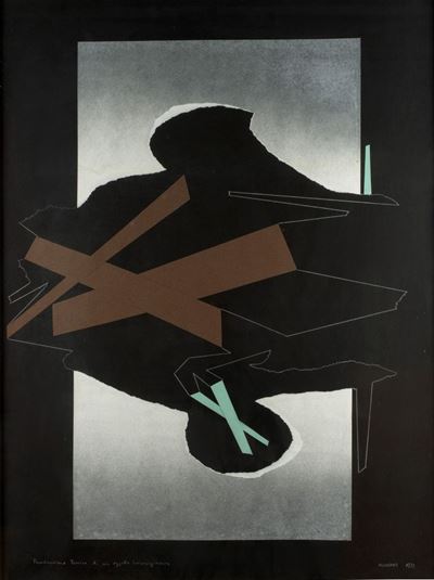 Ricostruzione teorica di un oggetto immaginario, 1971, tecnica mista e collage su carta