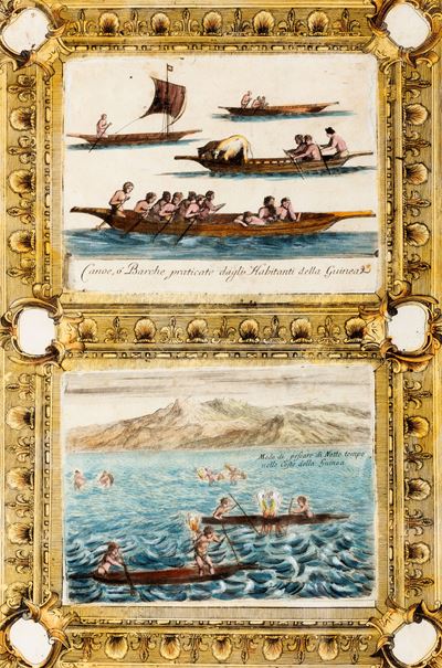 Canoe o Barche praticate dagli Habitanti della Guinea - Modo di pescare notte tempo nelle coste d...
