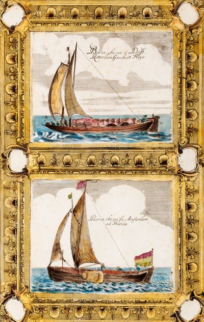 Barca che va a Delft, Rotterdam, Gande - Barca che vada Amsterdam ad Harlem, acquaforte, 1690