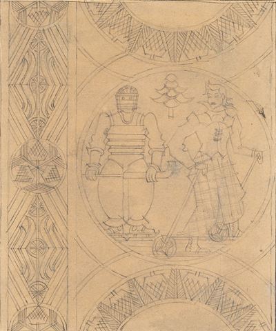 Studio per la parte sinistra dell'arazzo 'Sport alpestri', grafite e inchiostro su carta, 1941