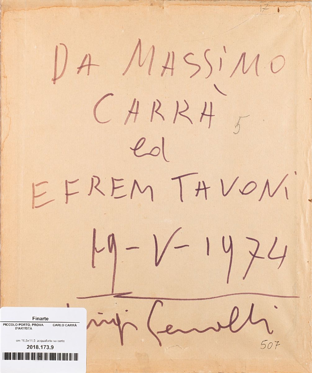 Carlo Carrà - Piccolo porto - acquaforte su carta