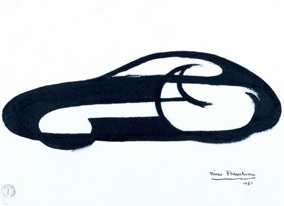 Automobile, tempera su carta, 1951