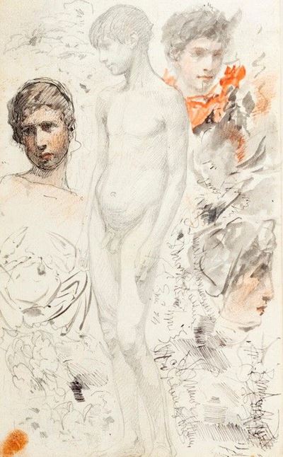 Studio di figure, tecnica mista su carta