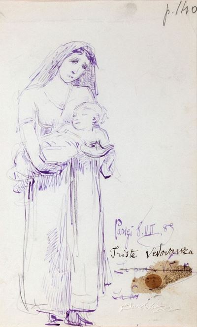 Coppia di studi: "Triste vedovanza" e Studio di figura femminile in costume