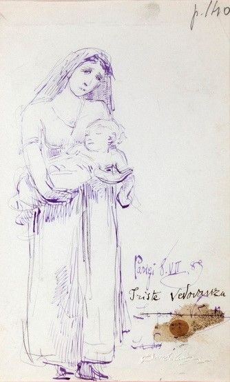 Costantino Barbella - Coppia di studi: "Triste vedovanza" e Studio di figura femminile in costume