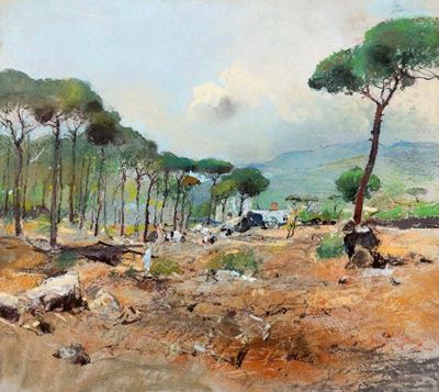 Estate in pineta, pastello su cartoncino