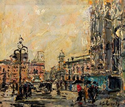 Veduta di Milano, olio su legno