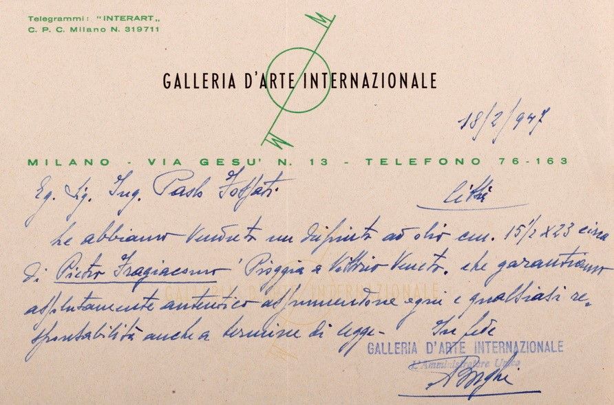 Pietro Fragiacomo - Tempo piovoso, olio su cartone