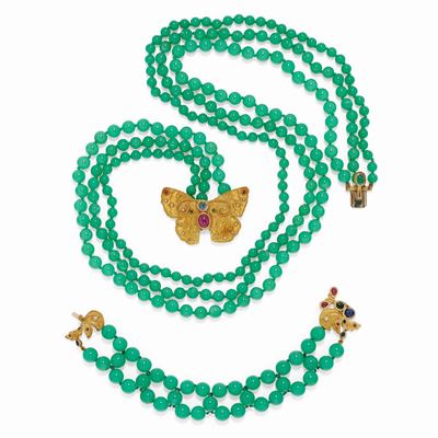 Parure con Crisoprasio, Rubini, Zaffiri, Smeraldi e Diamanti