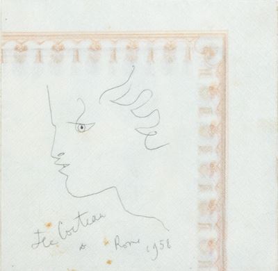 Profilo, penna a sfera su tovagliolo di carta, 1958