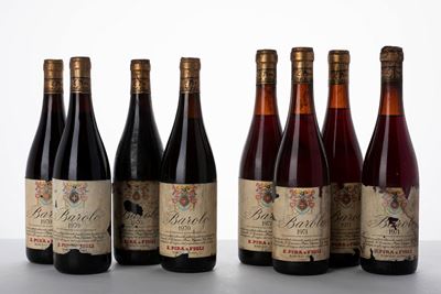 Pira & Figli, Selezione di 8 bottiglie di vino e whisky (1970-1971)